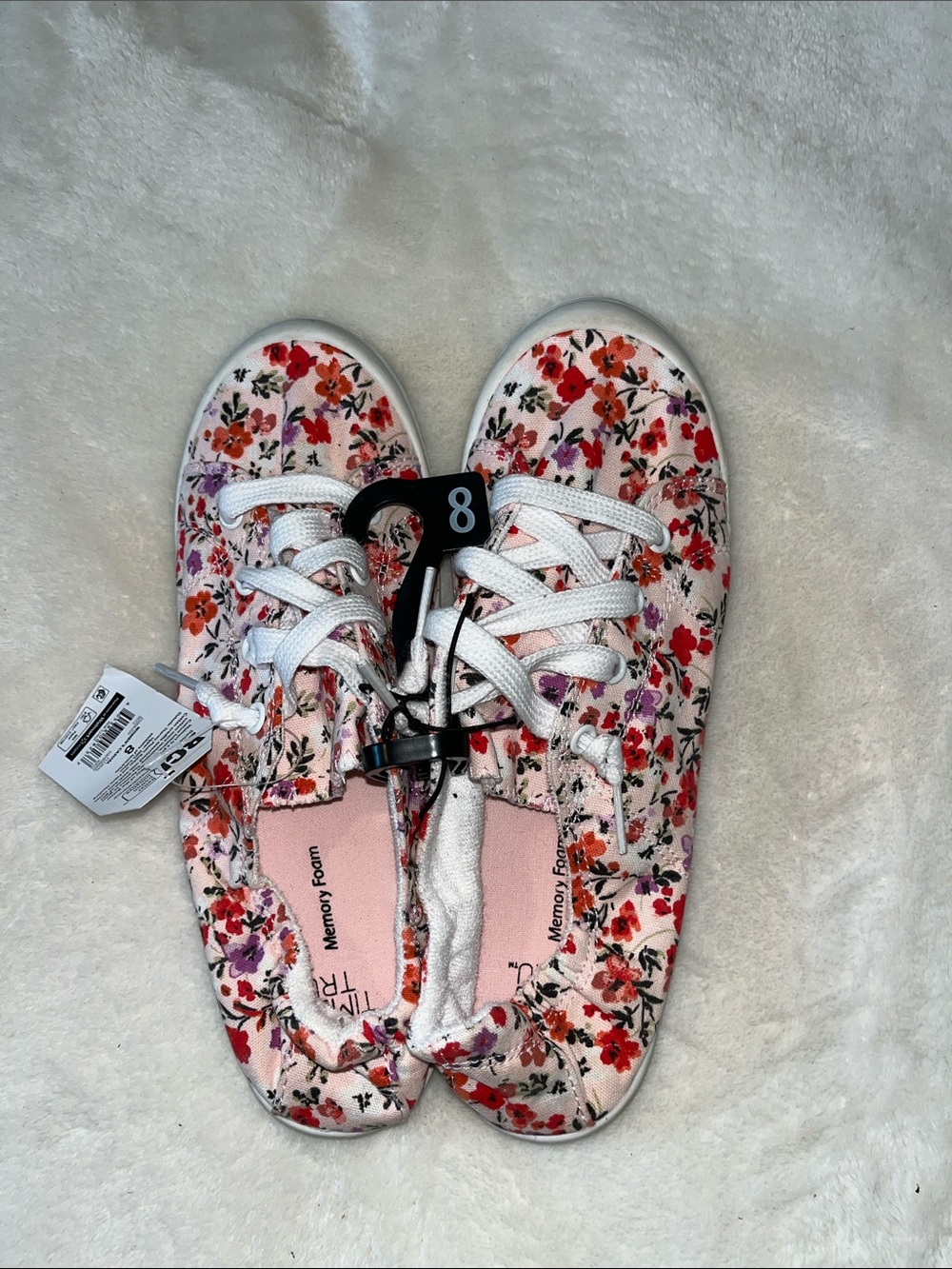 New! Time and true Girls Floral Lace-Up Sneakers in Pink and Red size 8